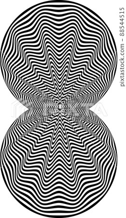 Abstract twisted black and white shape. Optical illusion of distorted surface. Twisted rounded stripes. Abstract twisted black and white shape. Optical illusion of distorted surface. Twisted rounded stripes. 88544515