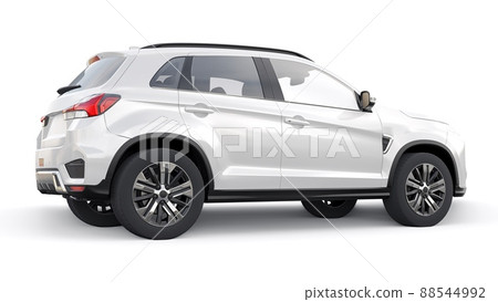 White compact urban SUV on a white uniform background with a blank body for your design. 3d rendering. 88544992