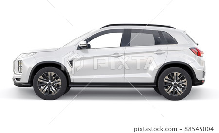 White compact urban SUV on a white uniform background with a blank body for your design. 3d rendering. 88545004