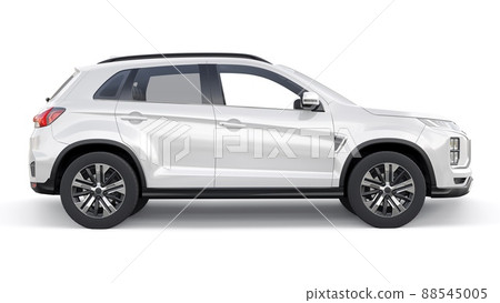 White compact urban SUV on a white uniform background with a blank body for your design. 3d rendering. 88545005