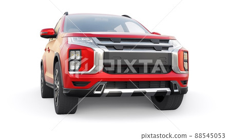 Red compact urban SUV on a white uniform background with a blank body for your design. 3d rendering. 88545053