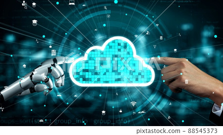 Futuristic robot artificial intelligence enlightening AI technology concept Futuristic robot artificial intelligence enlightening AI technology concept 88545373