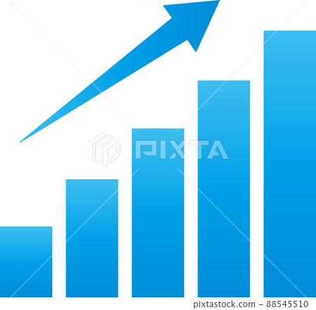 Bar graph rising Sales graph rising to the right Arrow light blue 88545510