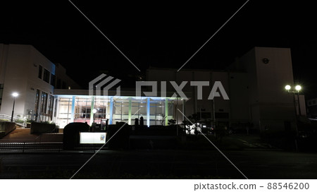 Kasai City Civic Center partially illuminated in the color of the Ukrainian flag to protest Russia's invasion of Ukraine Kasai City Civic Center partially illuminated in the color of the Ukrainian flag to protest Russia's invasion of Ukraine 88546200