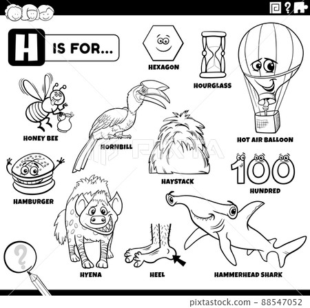 letter h words educational set coloring book page 88547052
