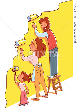 Family together makes repairs in the house. Wall painting Family together makes repairs in the house. Wall painting 88547422