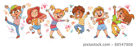 Jumping, grimacing and dancing children. Colorful cartoon characters Jumping, grimacing and dancing children. Colorful cartoon characters 88547808