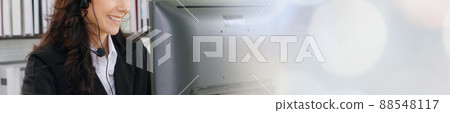 Call center or customer support agent in broaden view panoramic banner Call center or customer support agent in broaden view panoramic banner 88548117