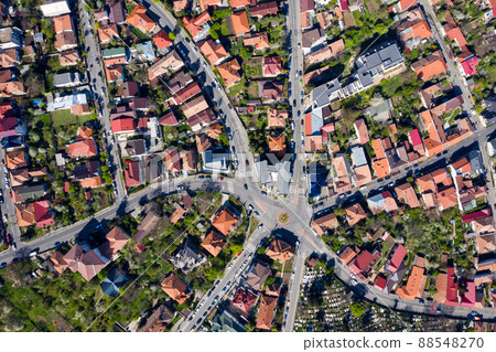 Aerial view of old city streets intersection 88548270