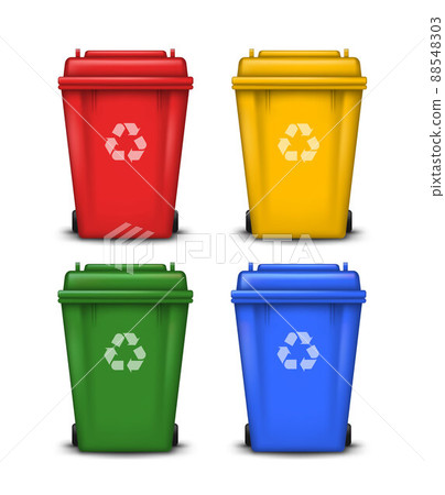 Vector set of colorful trash bins with recycle symbol isolated on white background Vector set of colorful trash bins with recycle symbol isolated on white background 88548303