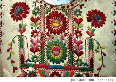 Traditional Romanian Hungarian costume detail with flower motif Traditional Romanian Hungarian costume detail with flower motif 88548555