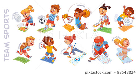 Team sport. Volleyball, football, basketball, hockey, dodgeball, rugby, handball, curling, water polo 88548824