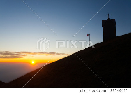 Dawn at the little church, mount Grappa landscape, Italy Dawn at the little church, mount Grappa landscape, Italy 88549461