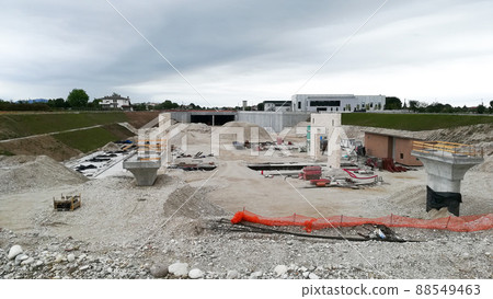 Highway construction site view. Civil engineering Highway construction site view. Civil engineering 88549463