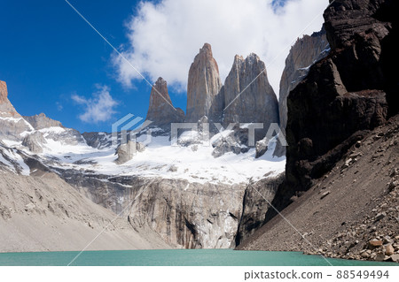 Torres del Paine peaks view, Chile landmark Torres del Paine peaks view, Chile landmark 88549494
