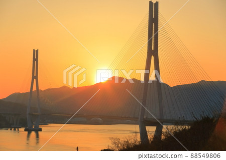 [Ehime Prefecture] Evening view of the Tatara Bridge (Shimanami Kaido) 88549806
