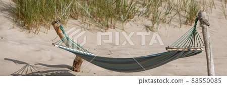 Empty hammock in sandy dunes . Summer beach relaxation background 88550085