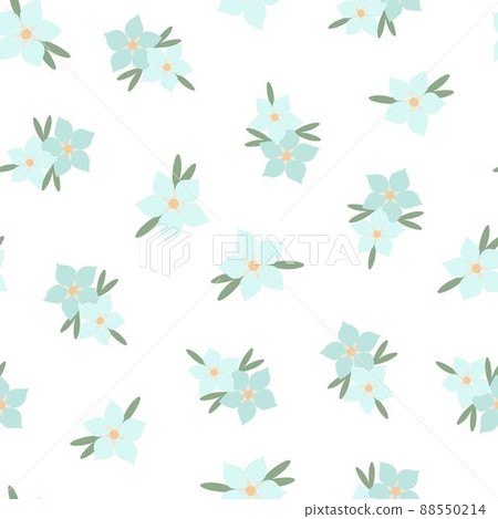 Simple pastel-colored floral seamless pattern, flowers, leaves flat style vector illustration, symbol of spring, cozy home, holiday celebration decor perfect for textile, fabric, springtime decoration 88550214