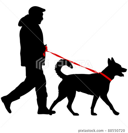 Silhouette of man and dog on a white background 88550720