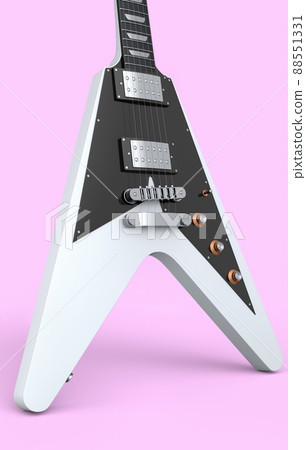 Close-up Electric acoustic guitar isolated on pink background. 3d render of concept for rock festival poster with heavy metal guitar for music shop Close-up Electric acoustic guitar isolated on pink background. 3d render of concept for rock festival poster with heavy metal guitar for music shop 88551331