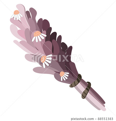 Purple smudge bundle with wild white chamomile flowers Purple smudge bundle with wild white chamomile flowers 88551383