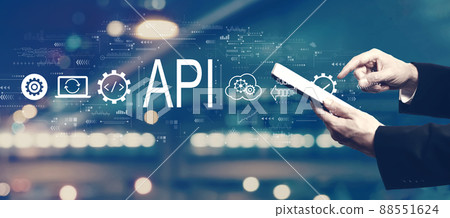 API - application programming interface concept with businessman using a tablet API - application programming interface concept with businessman using a tablet 88551624
