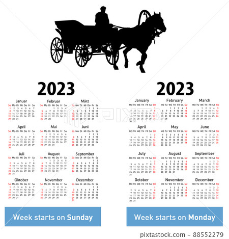 Calendar for 2023 of horse silhouettes isolated on white background 88552279