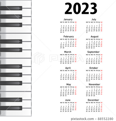 New calendar 2023 with a musical background piano keys 88552280