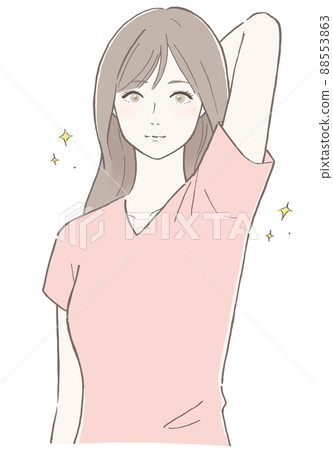 Beautiful woman without armpit sweat (pink) line drawing black version Beautiful woman without armpit sweat (pink) line drawing black version 88553863