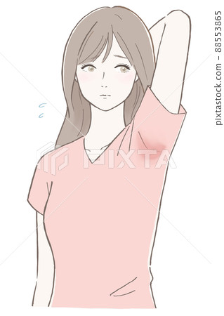 Woman who cares about armpit sweat (pink) Line drawing black version Woman who cares about armpit sweat (pink) Line drawing black version 88553865