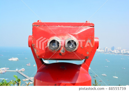 Old Red Binoculars at Khao Phra Tamnak, Pattaya Viewpoint 88555739