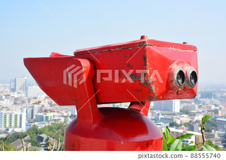 Old Red Binoculars at Khao Phra Tamnak, Pattaya Viewpoint 88555740