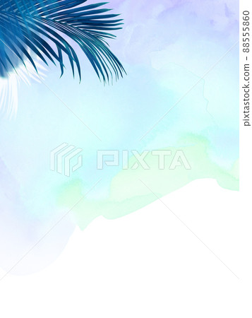 水彩紋理和棕櫚葉背景材料 88555860