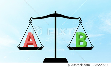 Silhouette of the balance with the letters A and B _ blue sky background _ wide Silhouette of the balance with the letters A and B _ blue sky background _ wide 88555885
