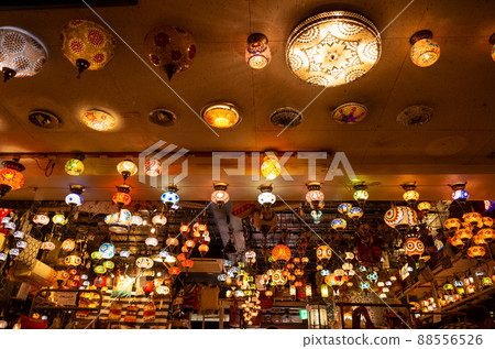 [Japan] A number of colorful traditional lamps on the ceiling of a Turkish restaurant in Tokyo 88556526