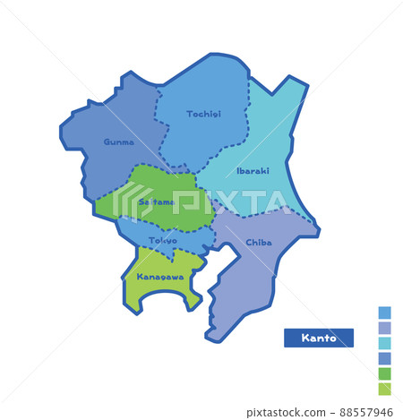 日本地圖/日本關東地區地圖下雨天我嘗試按顏色進行顏色編碼（英文版） 88557946