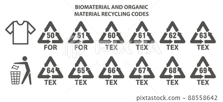 Biomaterial and organic material recycling codes set. Vector icon set Biomaterial and organic material recycling codes set. Vector icon set 88558642
