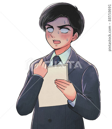 Gekiga卡通風格，對文件感到緊張的白眼工人，採訪 88558691
