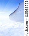 A wonderful view from the window of an airplane: blue sky and sunshine 88562921