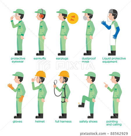 工人安全防護裝備佩戴插圖集 工人安全防護裝備佩戴插圖集 88562929