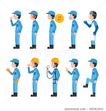 Worker's safety protective equipment wearing illustration set 88562932