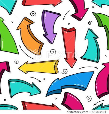 Pattern with cartoon arrows in doodle style on a white background Vector illustration Pattern with cartoon arrows in doodle style on a white background Vector illustration 88563401