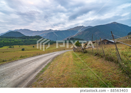 Mountain road in the high mountain village Tusheti, Omalo. Georgia Mountain road in the high mountain village Tusheti, Omalo. Georgia 88563403