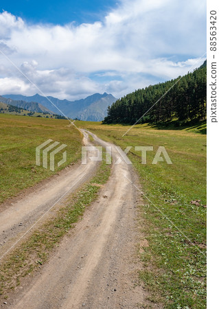 View in Mountains. Road to Shenako village from Diklo in Tusheti region View in Mountains. Road to Shenako village from Diklo in Tusheti region 88563420