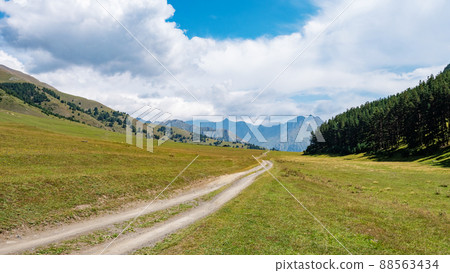View in Mountains. Road to Shenako village from Diklo in Tusheti region View in Mountains. Road to Shenako village from Diklo in Tusheti region 88563434