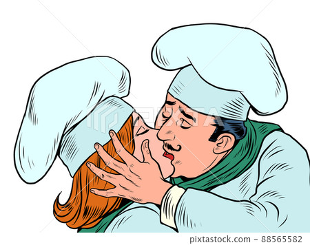 cook cooking in a restaurant A couple in love, a man and a woman kissing 88565582