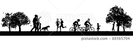 People Park Family Exercising Outdoors Silhouettes People Park Family Exercising Outdoors Silhouettes 88565704