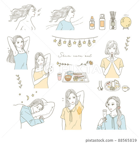 為關心自己健康的女性設置的美容插圖 為關心自己健康的女性設置的美容插圖 88565819