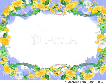 Analog style illustration Dandelion, white clover and clover flower frame Analog style illustration Dandelion, white clover and clover flower frame 88569037