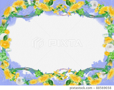 Analog style illustration Dandelion, white clover and clover flower frame Analog style illustration Dandelion, white clover and clover flower frame 88569038